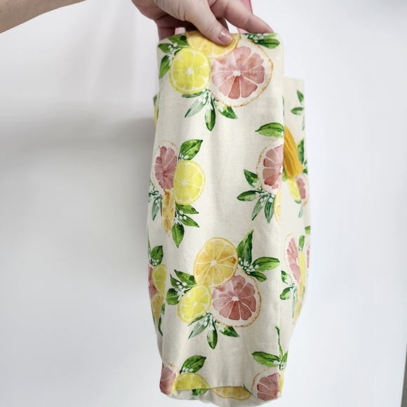 Cotton Canvas Citrus Tote Bag Pink Yellow Lemon Tassel Preppy Spring Summer - Picture 4 of 8